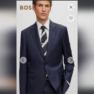 Hugo Boss 46R Wool Blazer Sport Coat Jacket Striped Navy & black 2 Buttons Long